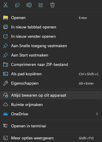 Kies om documenten uit OneDrive altijd op de computer beschikbaar te houden ook zonder internet.